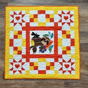 Handmade Sloth Patchwork Minky Back Baby Quilt - Yellow, Orange, White "NEW"